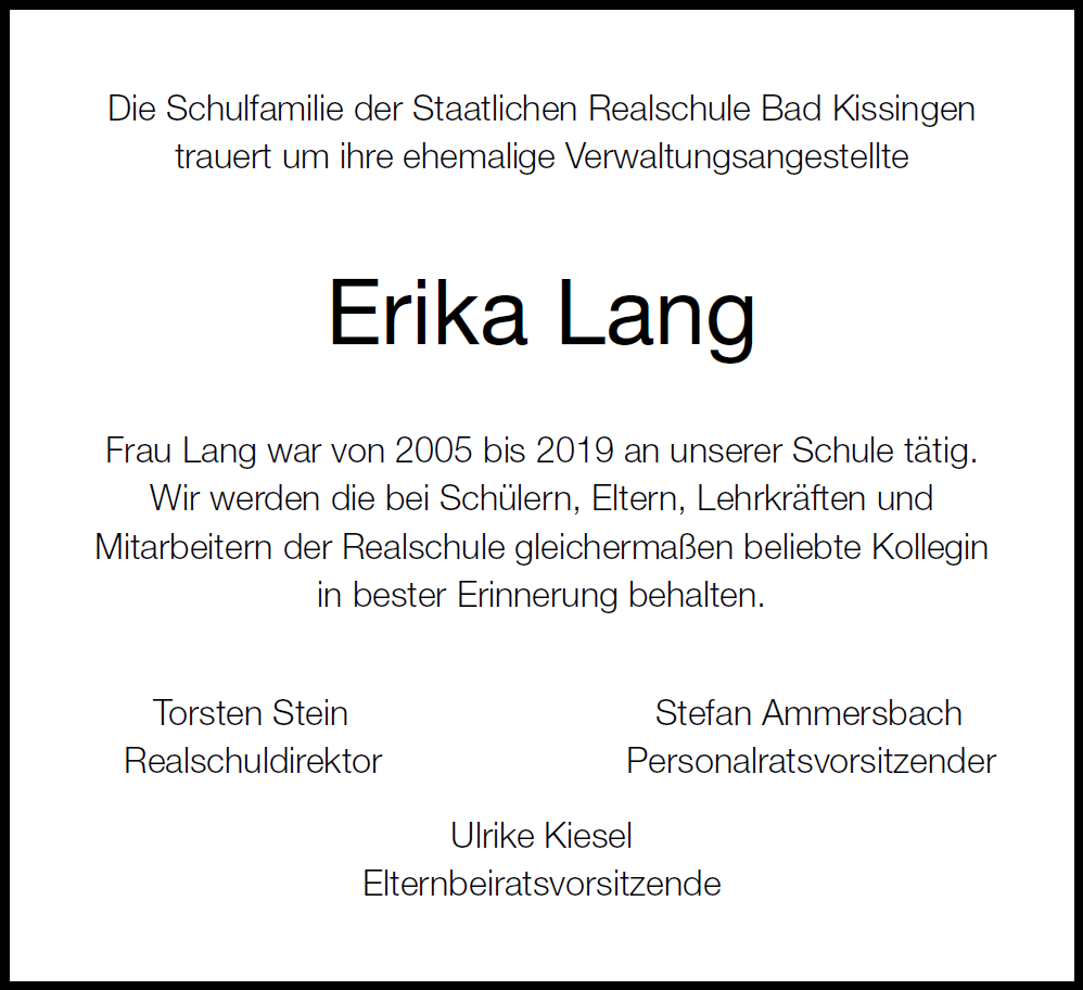 Nachruf Erika Lang